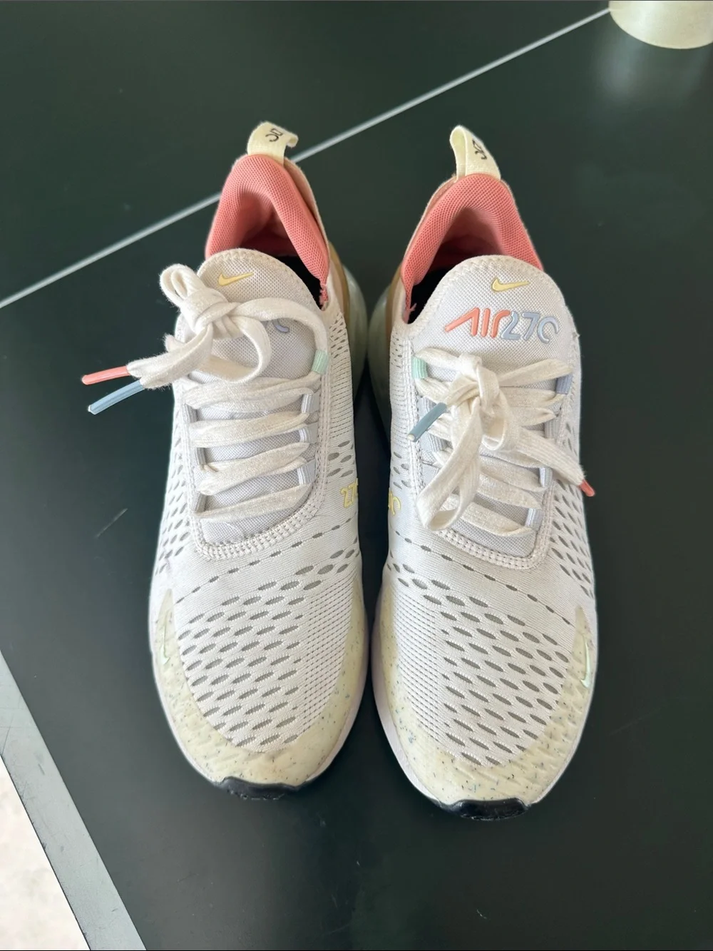 Nike Air Max 270 Cream Sneakers with Coral Lining and Pastel Accents